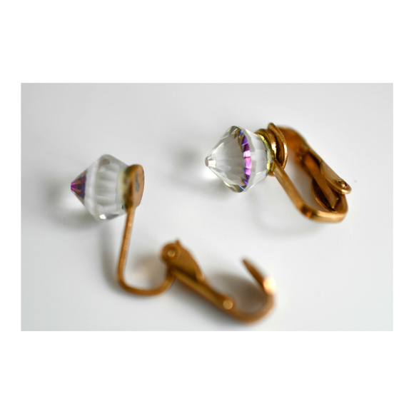 Vintage Rainbow Prism Clip On Earrings - Picture 6 of 7